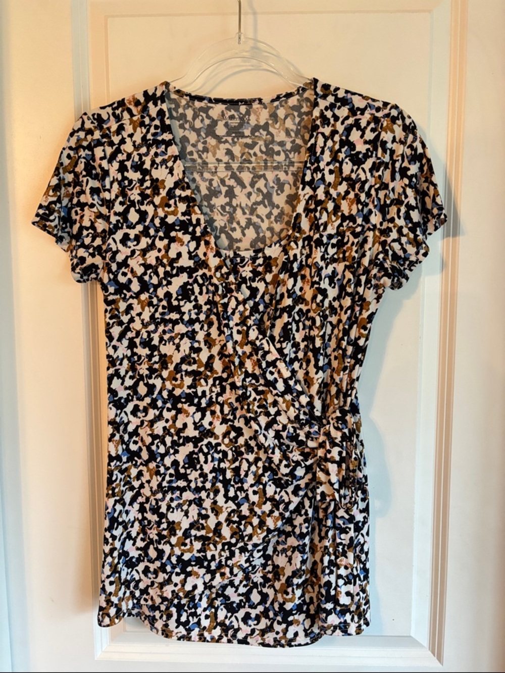 Motherhood Maternity Nursing Top in Gray, Tan and Pink Abstract